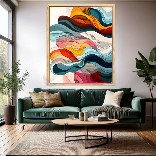 Duman Görünümlü Soyut Renkli Ahşap Çerçeveli MDF Tablo Duvar Tablosu Modern Ev Dekoru Salon Tablosu
