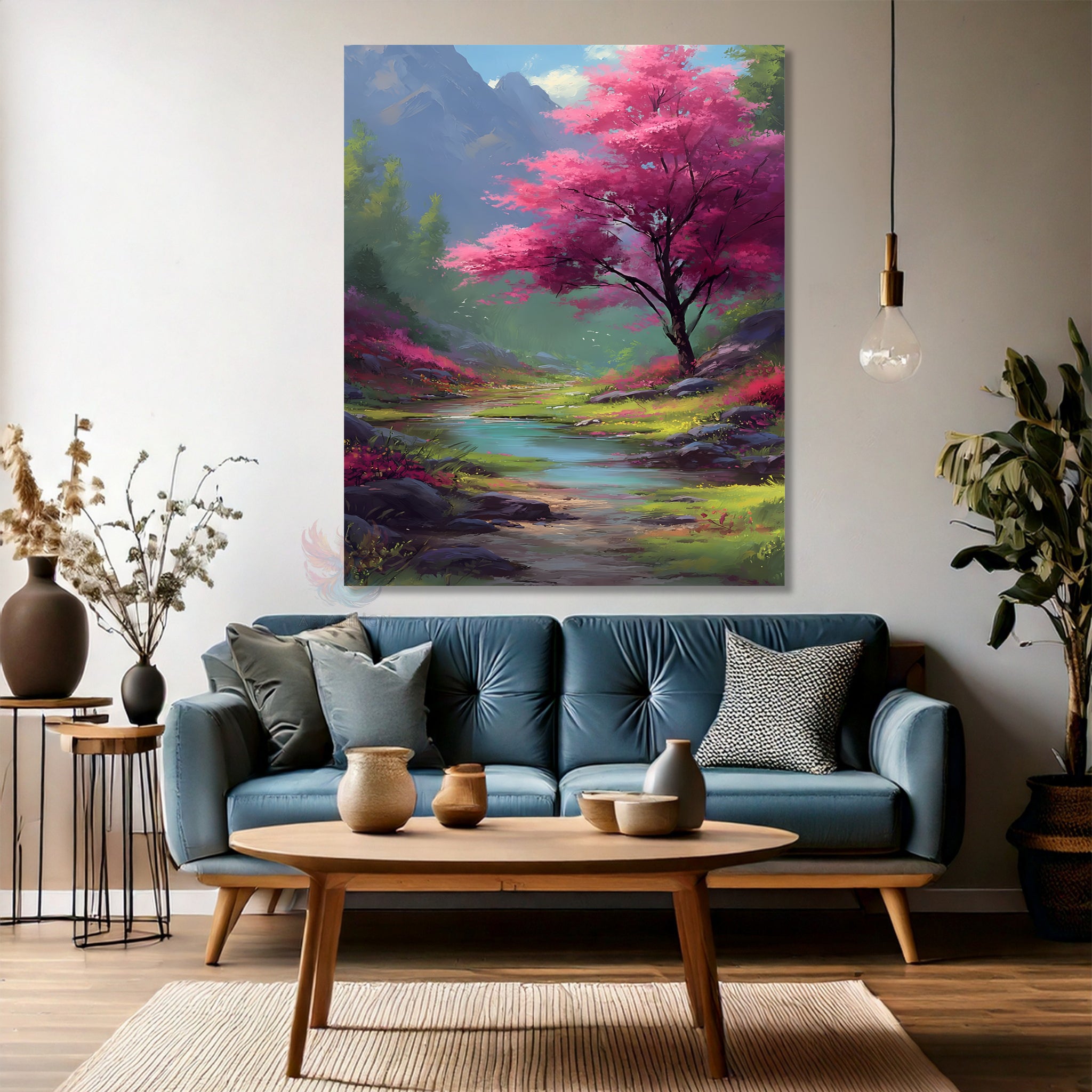 Bahar Manzara Modern Dikey Kanvas Tablo