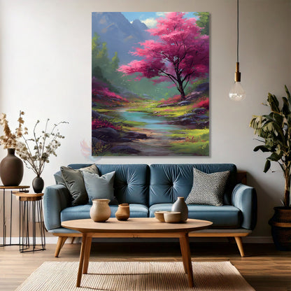 Kanvas Dikey Duvar Tablosu Kanvas Bahar Manzara Ev Ofis Salon Modern Duvar Tablosu