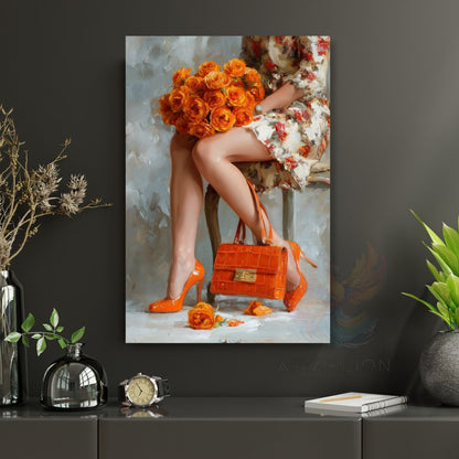 Turuncular İçinde Kadın Kanvas Tablo Duvar Tablosu Modern Ev Dekoru Kanvas Salon Tablosu