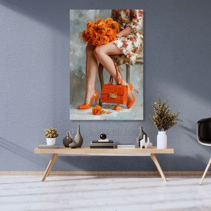 Turuncular İçinde Kadın Kanvas Tablo Duvar Tablosu Modern Ev Dekoru Kanvas Salon Tablosu