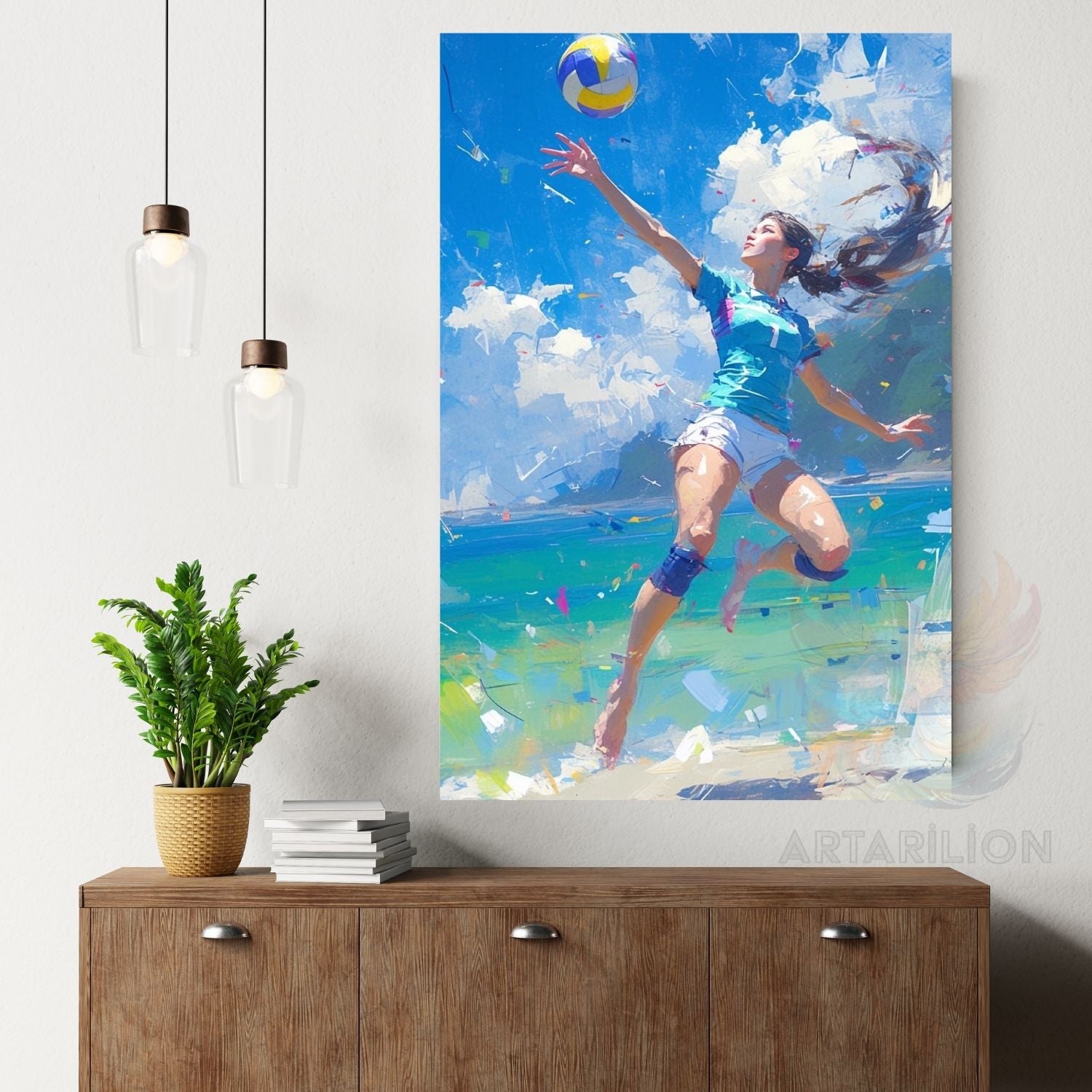 Voleybol Oynayan Kız Modern Kanvas Tablo