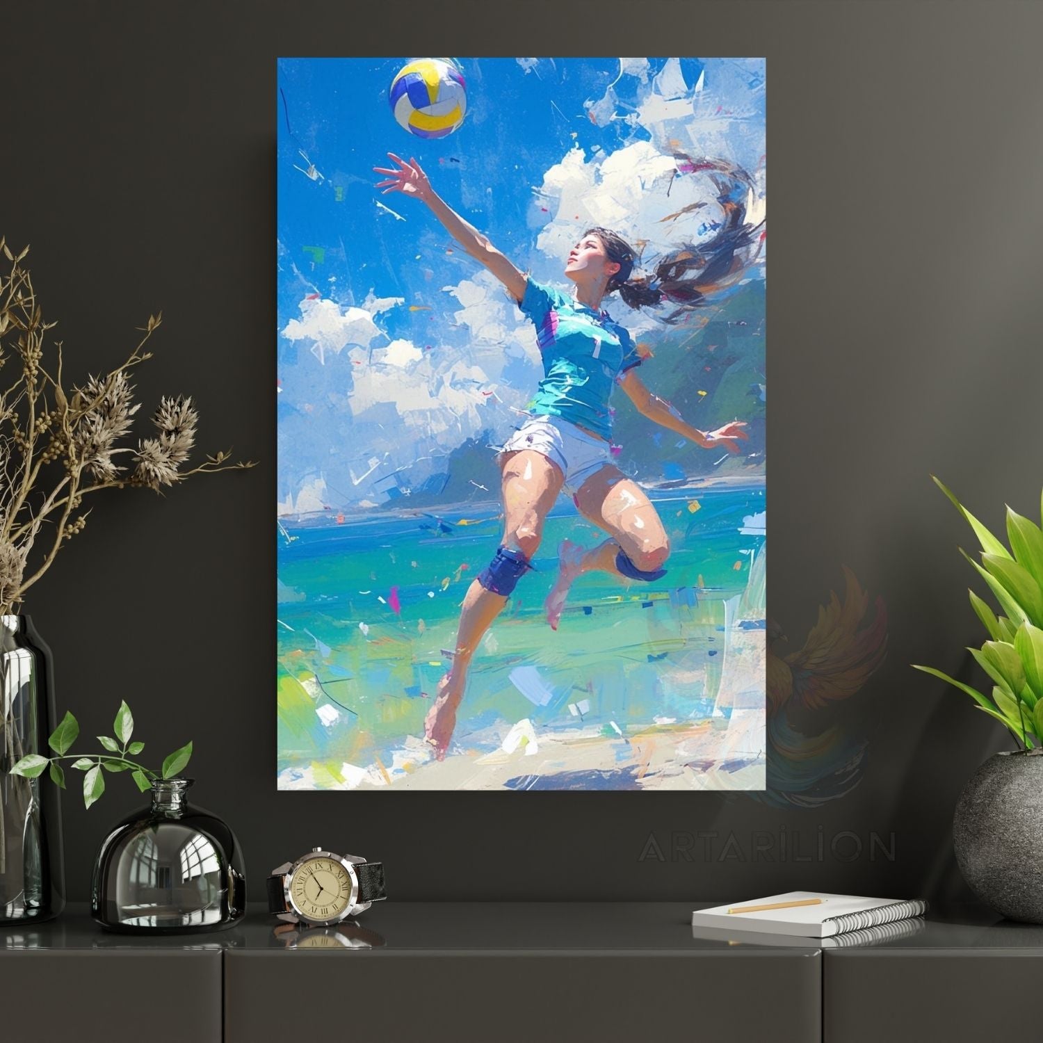 Voleybol Oynayan Kız Modern Kanvas Tablo